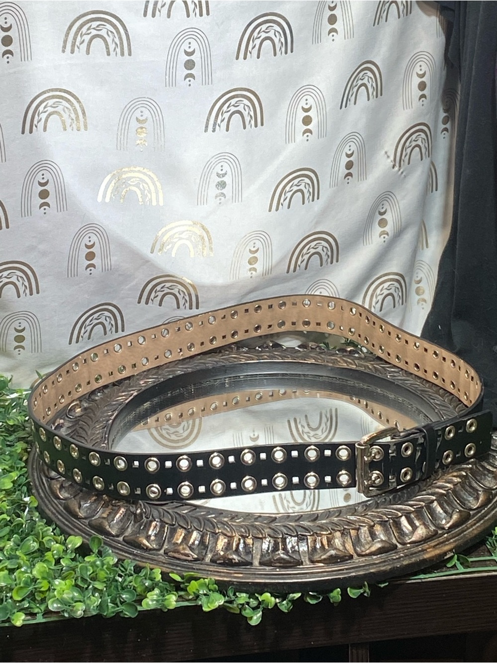 Steve Madden Black Studded Leather Belt with Silver Hardware